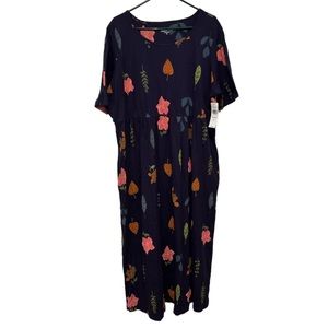 Coldwater Creek Flower Leaf Navy Dress